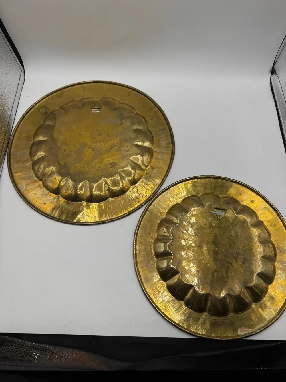Vintage Lot of 2 Floral Etched Painted Brass Peacock Decorative Wall Hanging